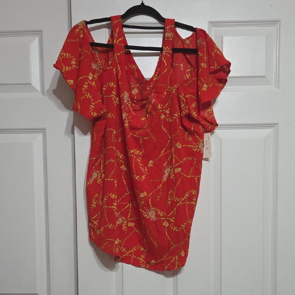 Women’s Red Floral Cold-Shoulder Top
